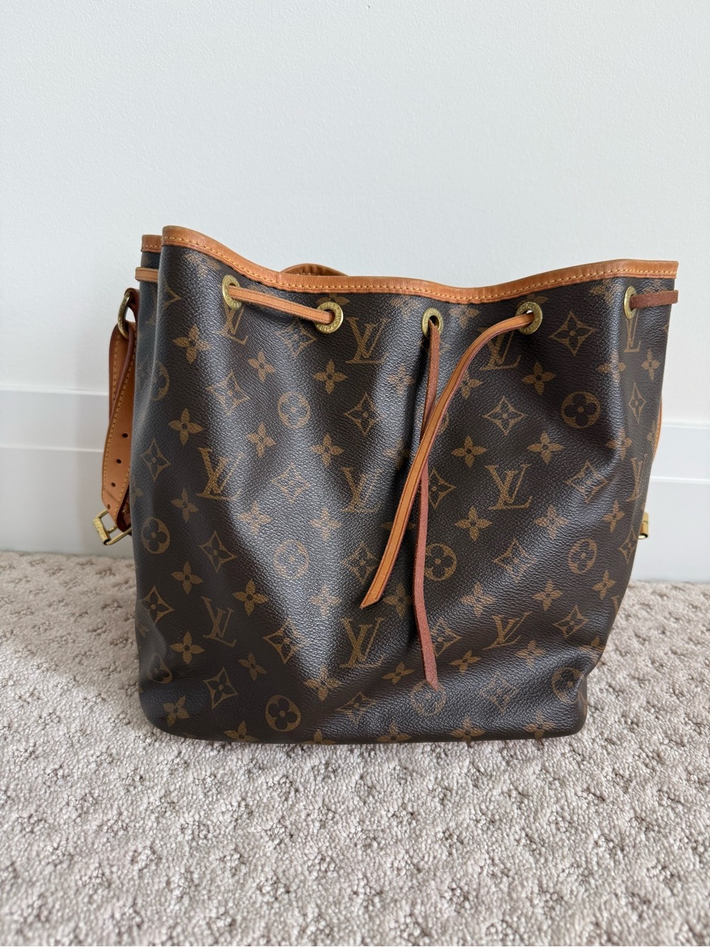 Louis Vuitton Monogram Canvas Drawstring Shoulder Bag in Brown and Tan